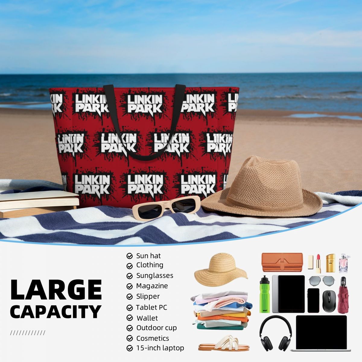 Linkin Park Band Beach Tote Ba - Yoga Fitness Park 评论和价格