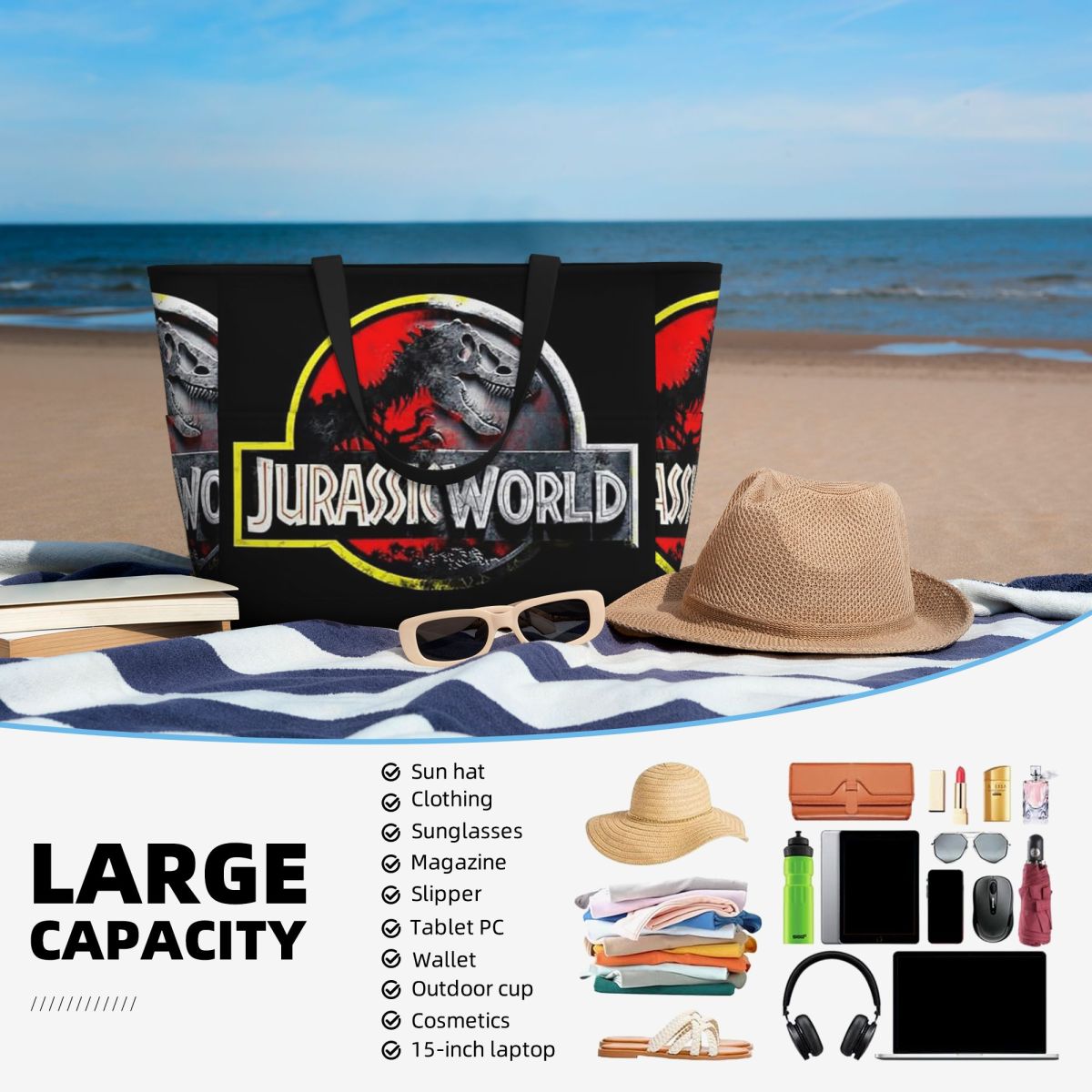 Jurassic World Beach Tote Bag  - Yoga Fitness World 评论和价格